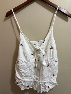 White Cherry-Print Tie-Front Cami